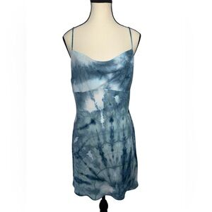 Women’s Blue Retro Inspired Tie-Dye Dress - Adjustable Straps Large